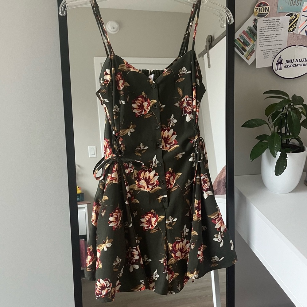 Forest green floral corset romper
